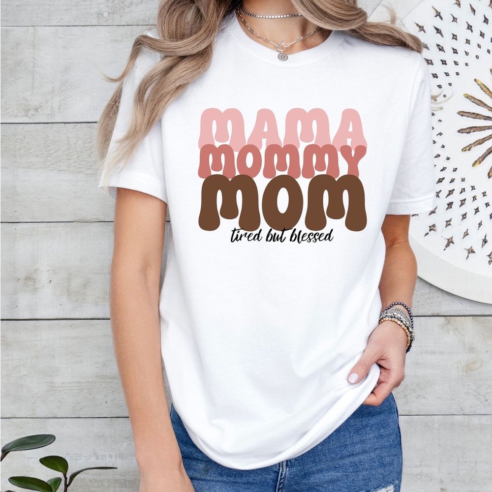 White Graphic Tee with Pink and Brown Text for Mama Shirt, Gift for Mom Shirt